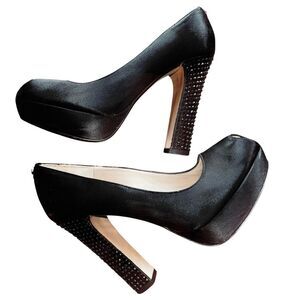 Michael Kors Nadia Peep Toe Black Rhinestone Crystal Platform Heels Size 7M